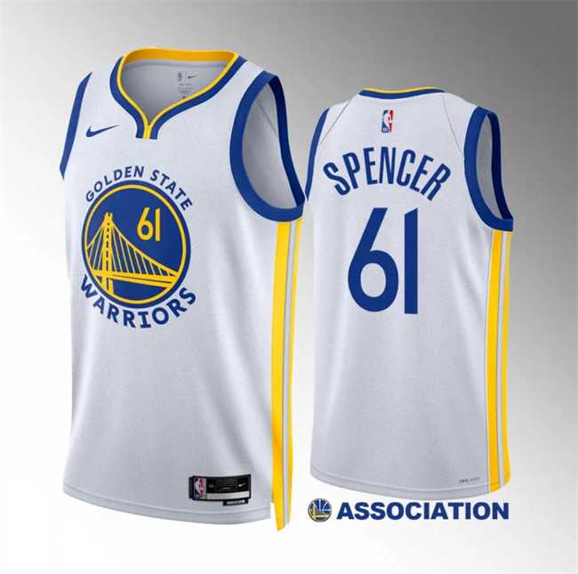 Mens Golden State Warriors #61 Pat Spencer White Association Edition Stitched Basketball Jersey Dzhi->golden state warriors->NBA Jersey